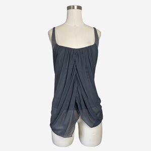 Vintage Y2K Mandalay Grey sleeveless blouse chiffon draped asymmetric ruched 6